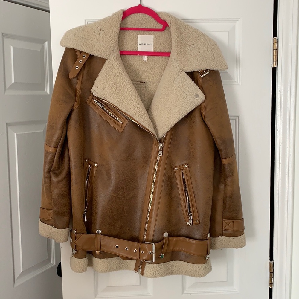 Faux leather Sherpa lined jacket